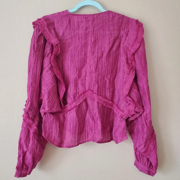 IRO Paris Camer Pleated Long Sleeve Blouse Violet Purple Size 6 - Picture 6 of 9
